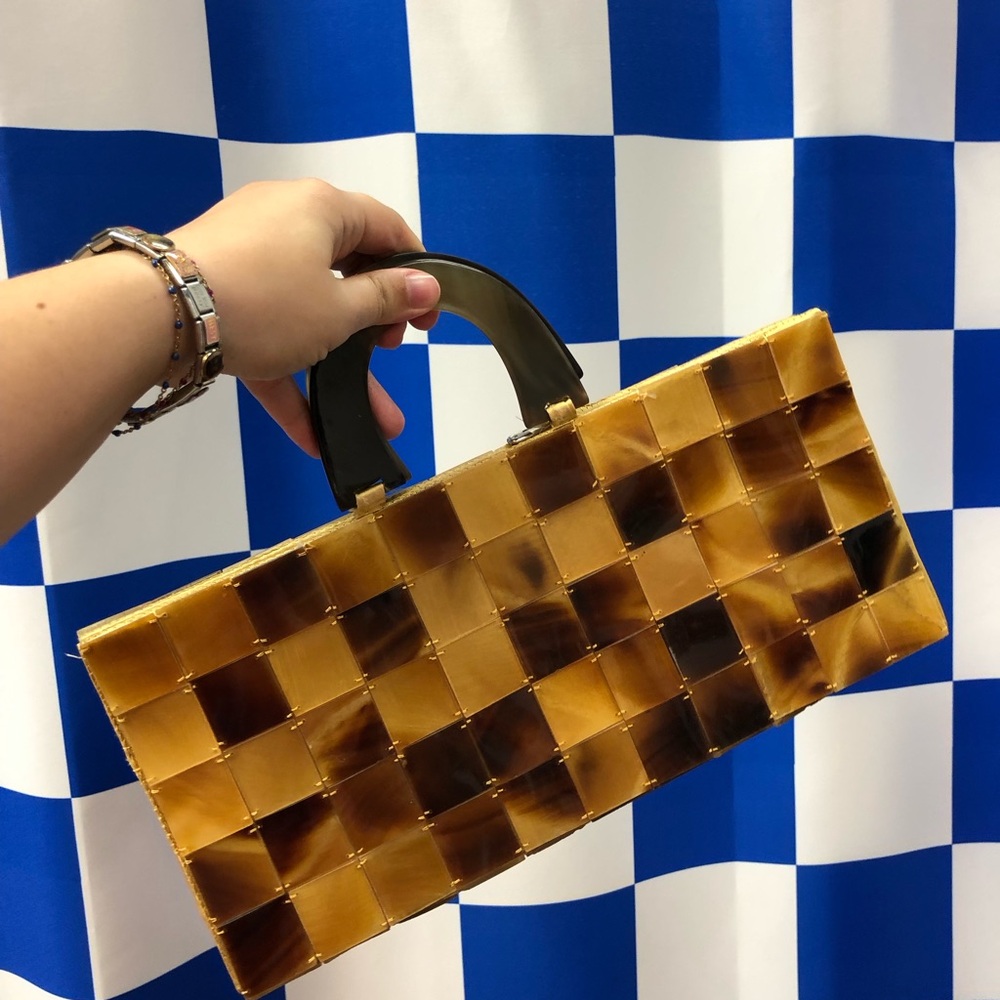 Elegant Gold and Brown Checkered Women's Handbag